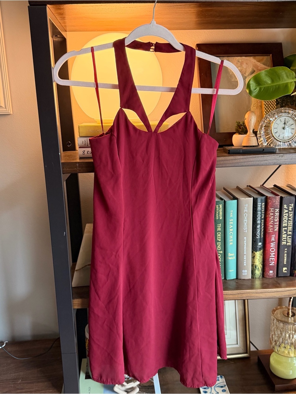 Kimchi Blue Burgundy Mini Halter Dress with Strappy Back